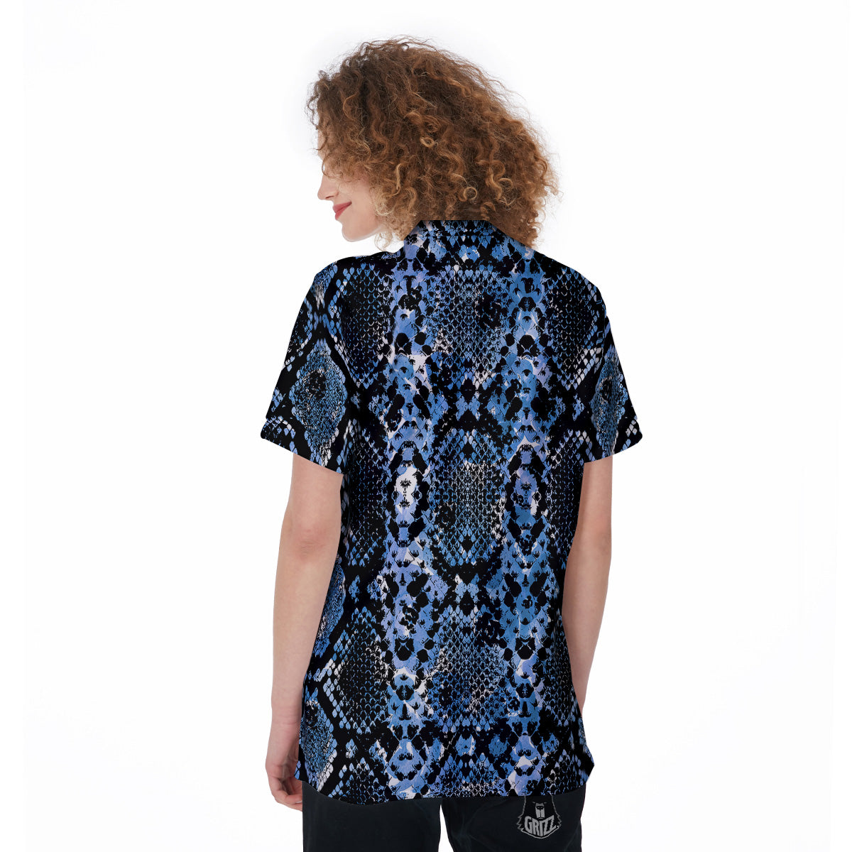 Snakeskin Black And Blue Print Women's Golf Shirts-grizzshop