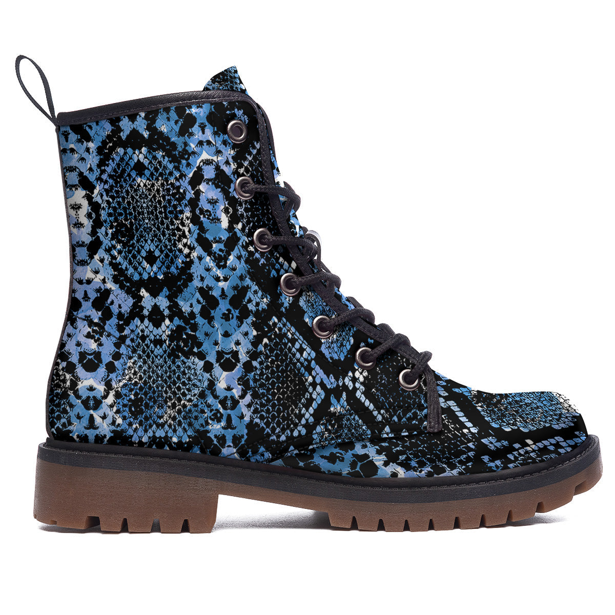 Snakeskin Black And Blue Print Work Boots-grizzshop