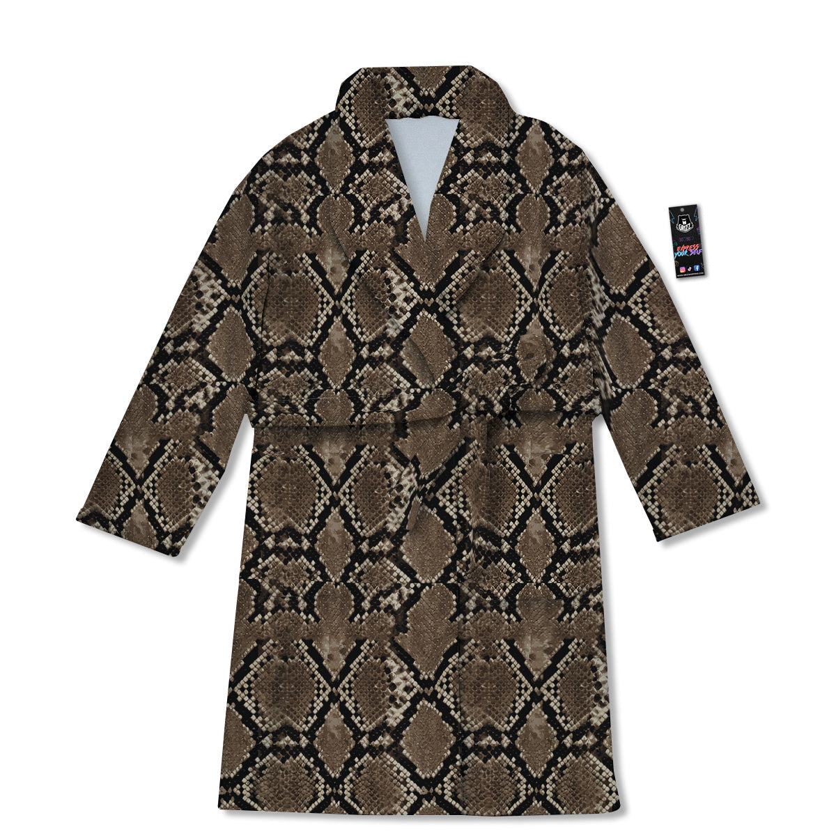 Snakeskin Black And Brown Print Bathrobe-grizzshop