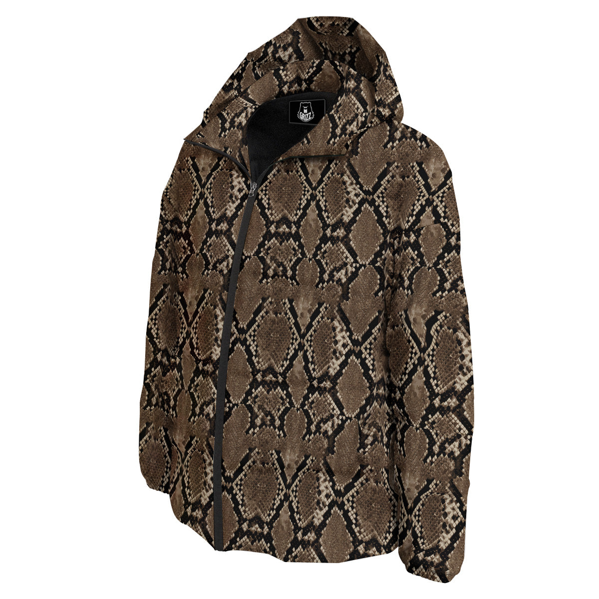 Snakeskin Black And Brown Print Down Jacket-grizzshop