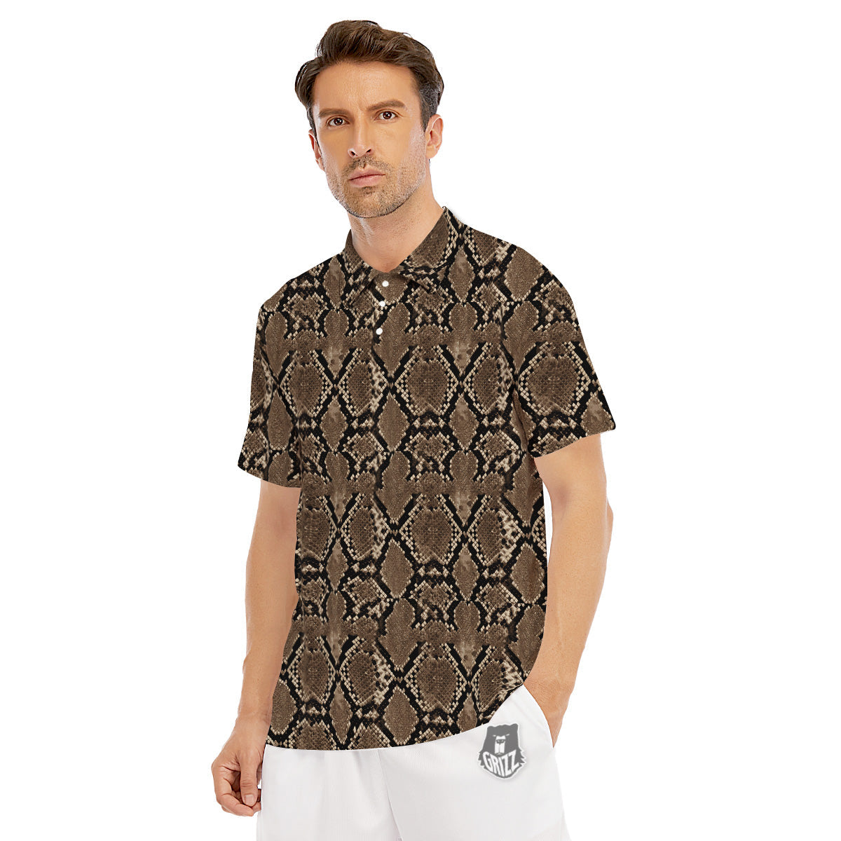 Snakeskin Black And Brown Print Men's Golf Shirts-grizzshop