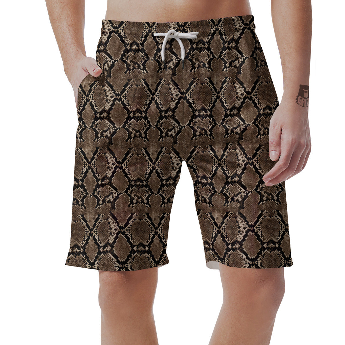 Snakeskin Black And Brown Print Men's Shorts-grizzshop