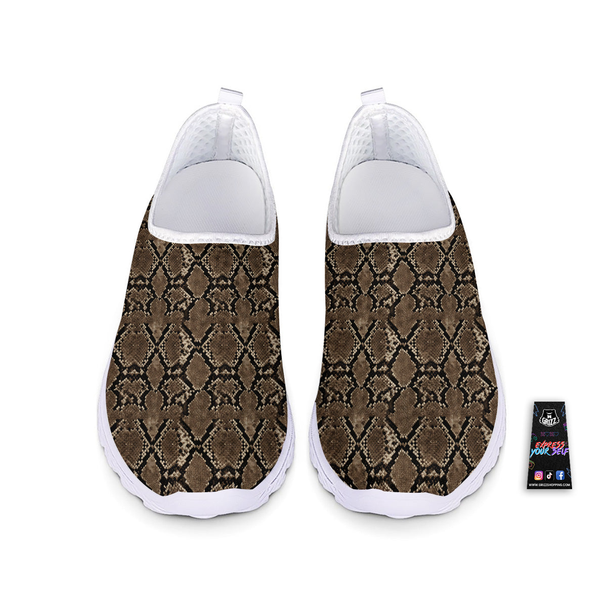 Snakeskin Black And Brown Print Nurse Shoes-grizzshop