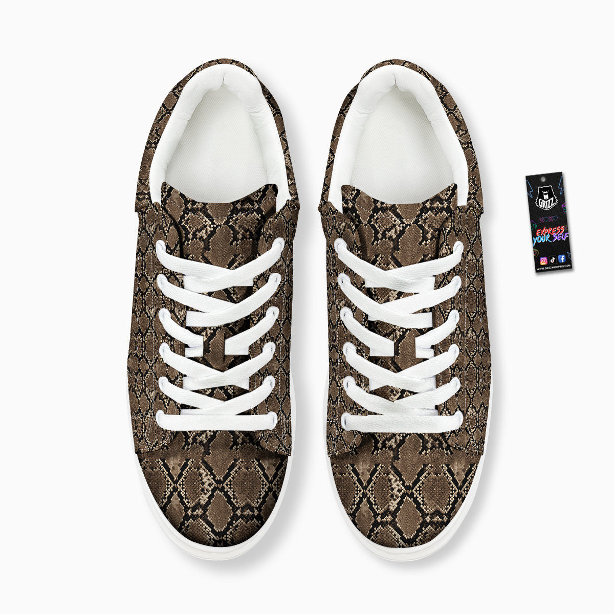Snakeskin Black And Brown Print Platform Shoes-grizzshop
