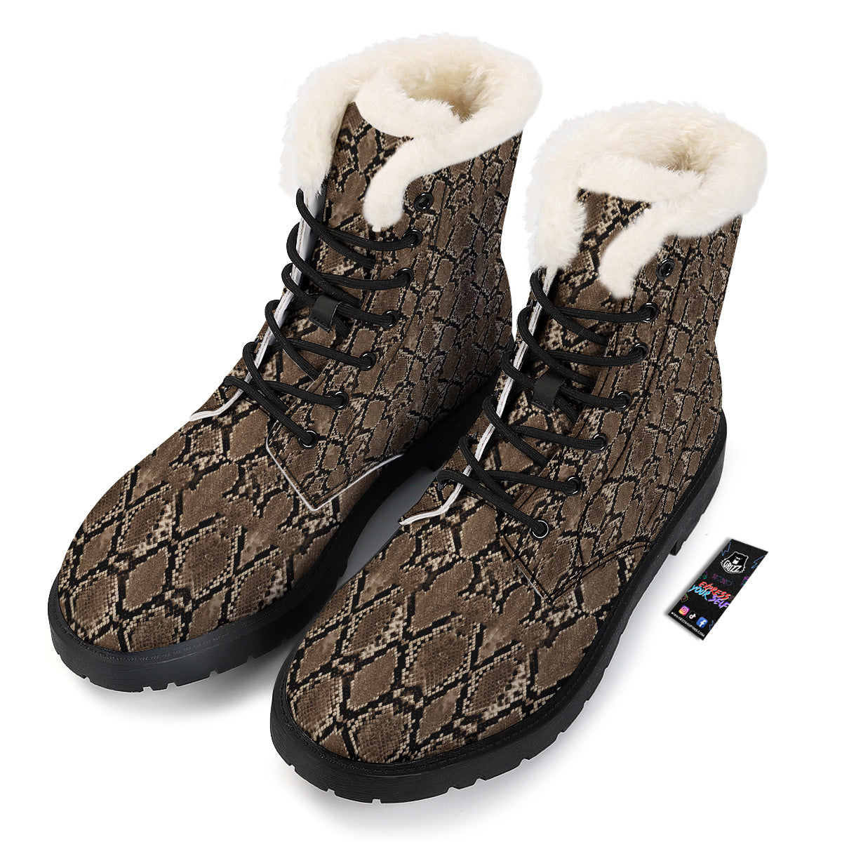 Snakeskin Black And Brown Print Winter Boots-grizzshop