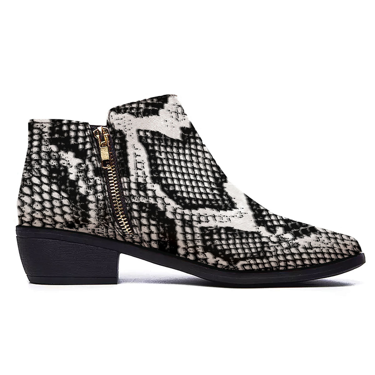 Snakeskin Black And Grey Print Ankle Boots-grizzshop