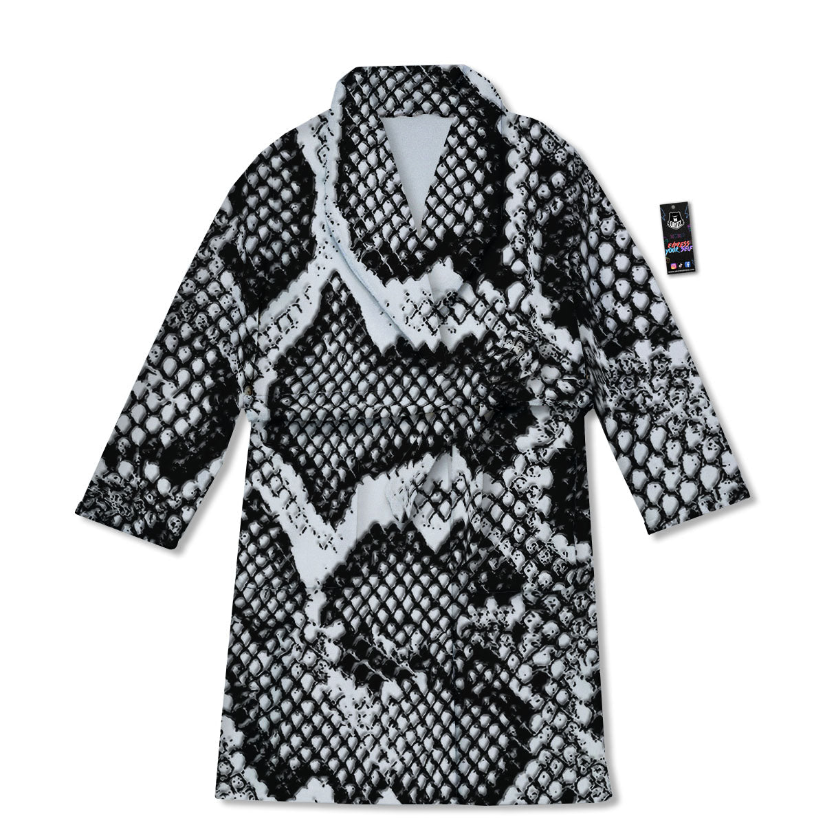 Snakeskin Black And Grey Print Bathrobe-grizzshop