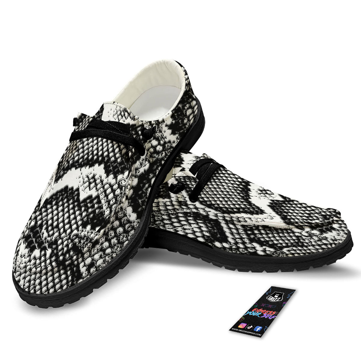 Snakeskin Black And Grey Print Black Loafers-grizzshop