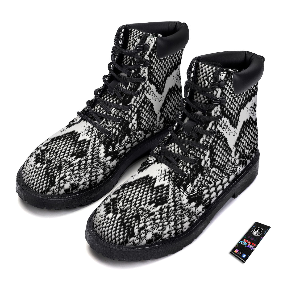 Snakeskin Black And Grey Print Boots-grizzshop