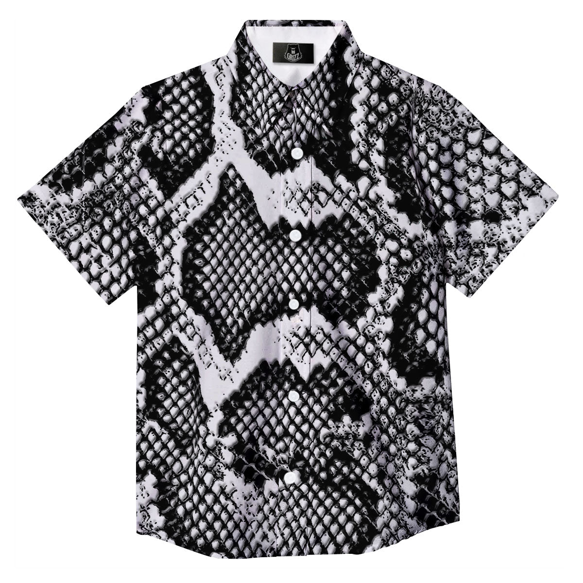 Snakeskin Black And Grey Print Button Up Shirt-grizzshop