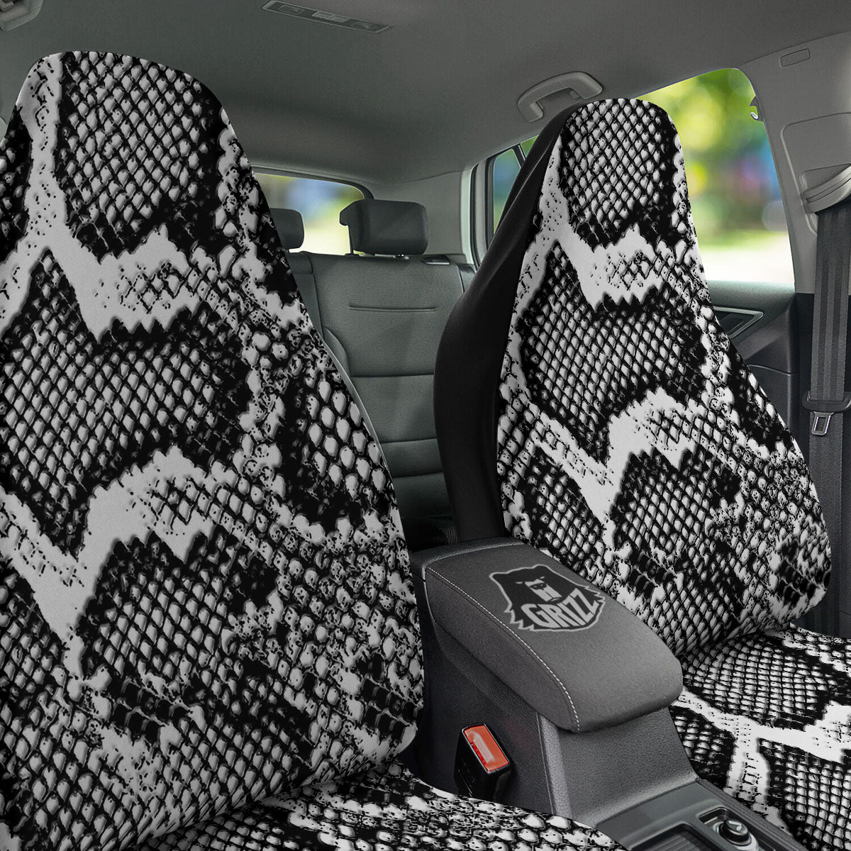 Snakeskin Black And Grey Print Car Seat Covers-grizzshop