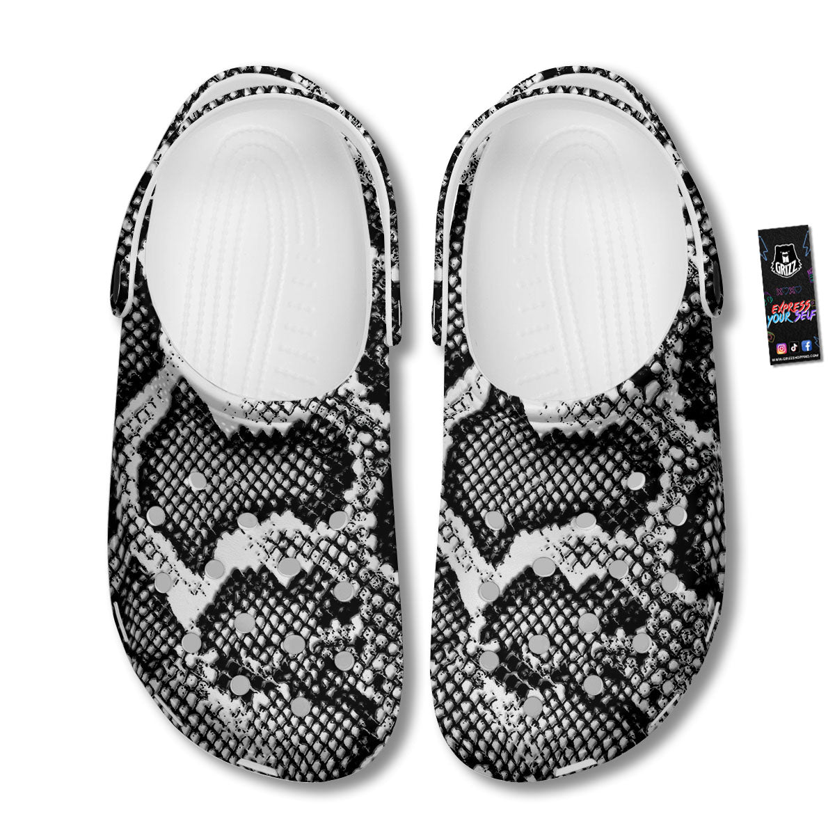 Snakeskin Black And Grey Print Clog-grizzshop