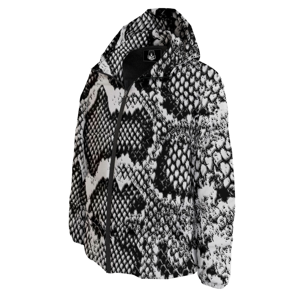 Snakeskin Black And Grey Print Down Jacket-grizzshop