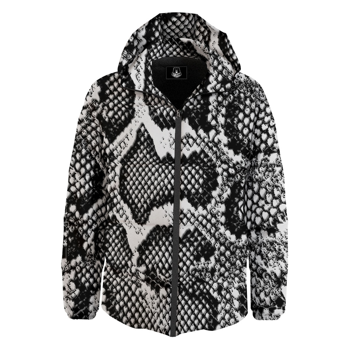 Snakeskin Black And Grey Print Down Jacket-grizzshop
