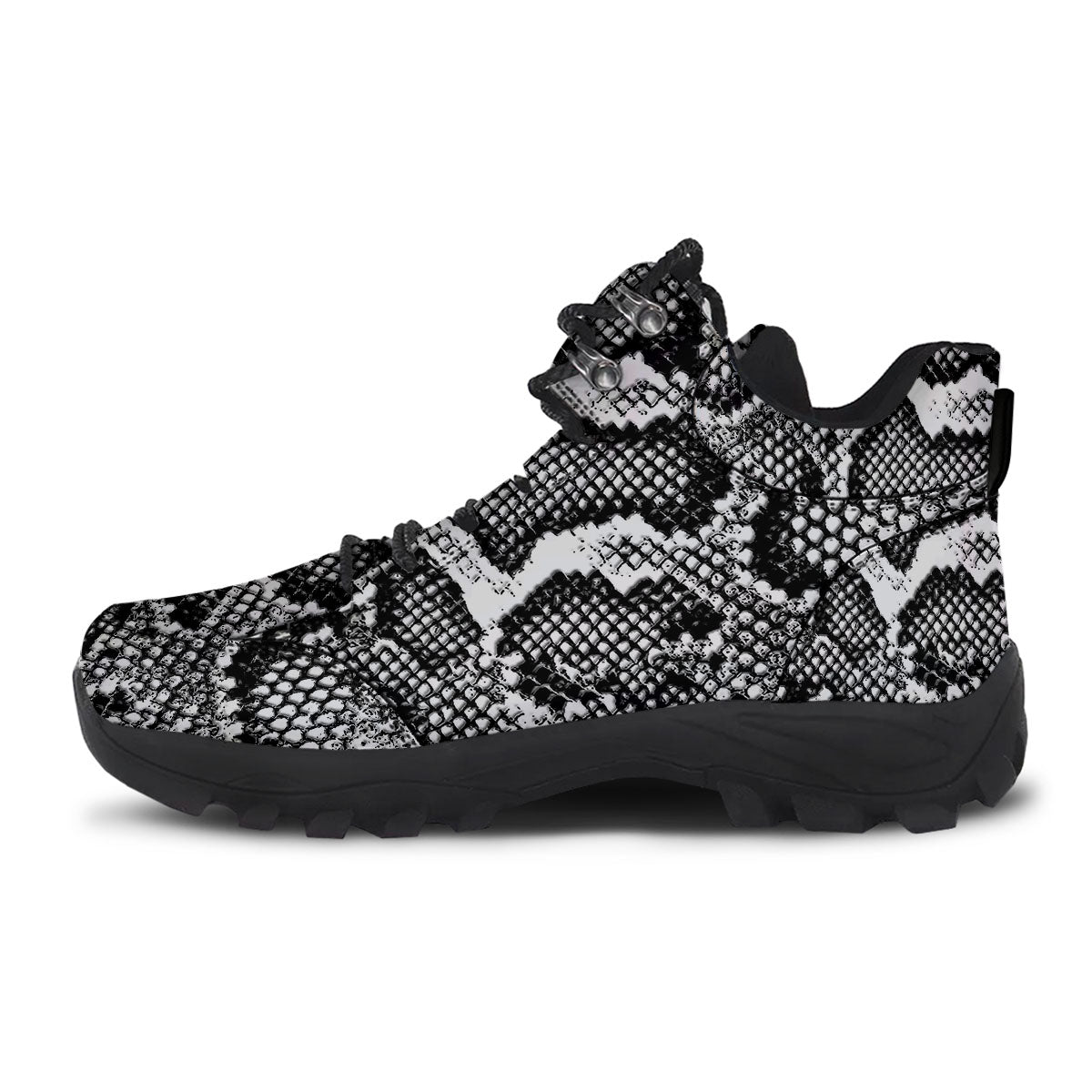 Snakeskin Black And Grey Print Hiking Shoes-grizzshop