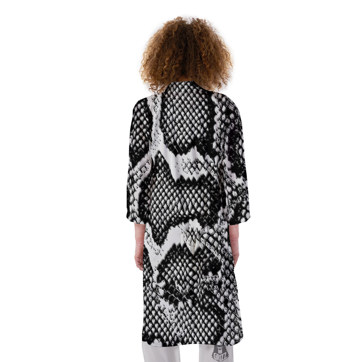 Snakeskin Black And Grey Print Kimono-grizzshop