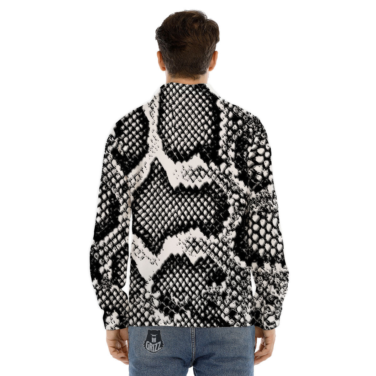 Snakeskin Black And Grey Print Men's Dress Shirts-grizzshop