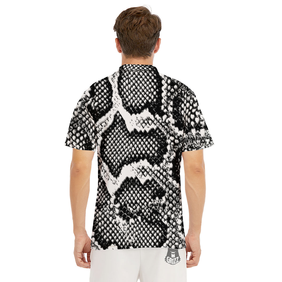 Snakeskin Black And Grey Print Men's Golf Shirts-grizzshop