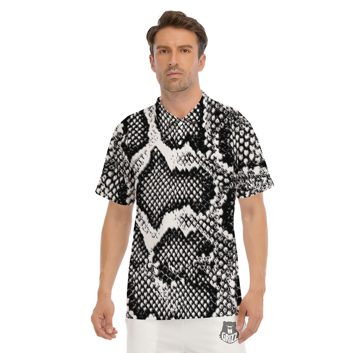 Snakeskin Black And Grey Print Men's Golf Shirts-grizzshop