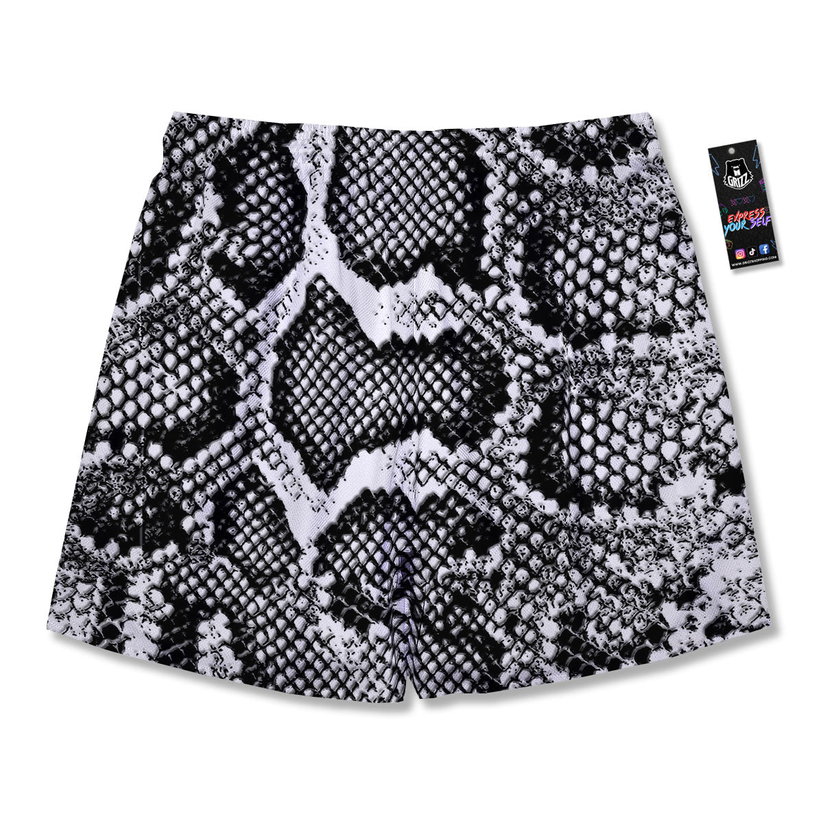 Snakeskin Black And Grey Print Men's Running Shorts-grizzshop