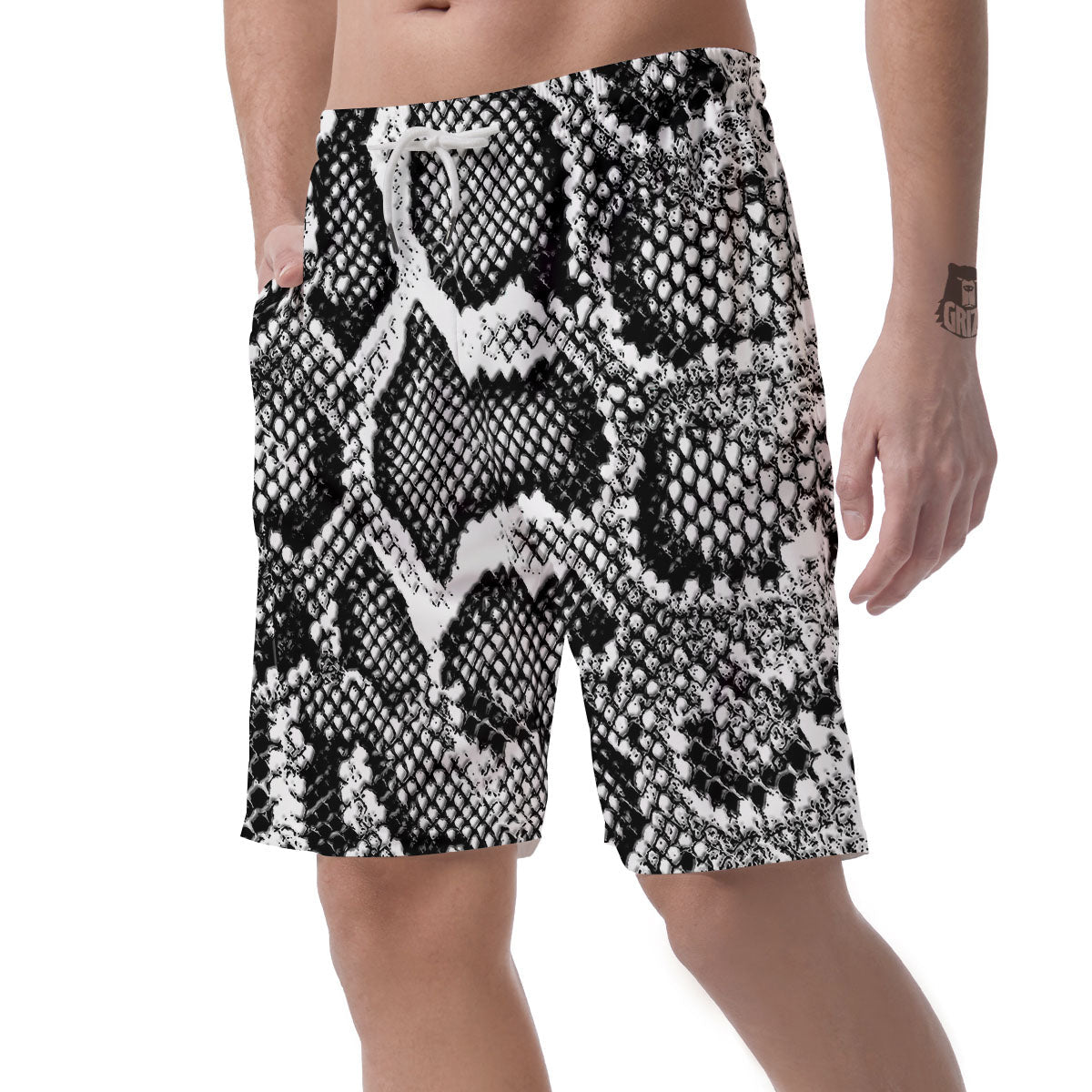 Snakeskin Black And Grey Print Men's Shorts-grizzshop