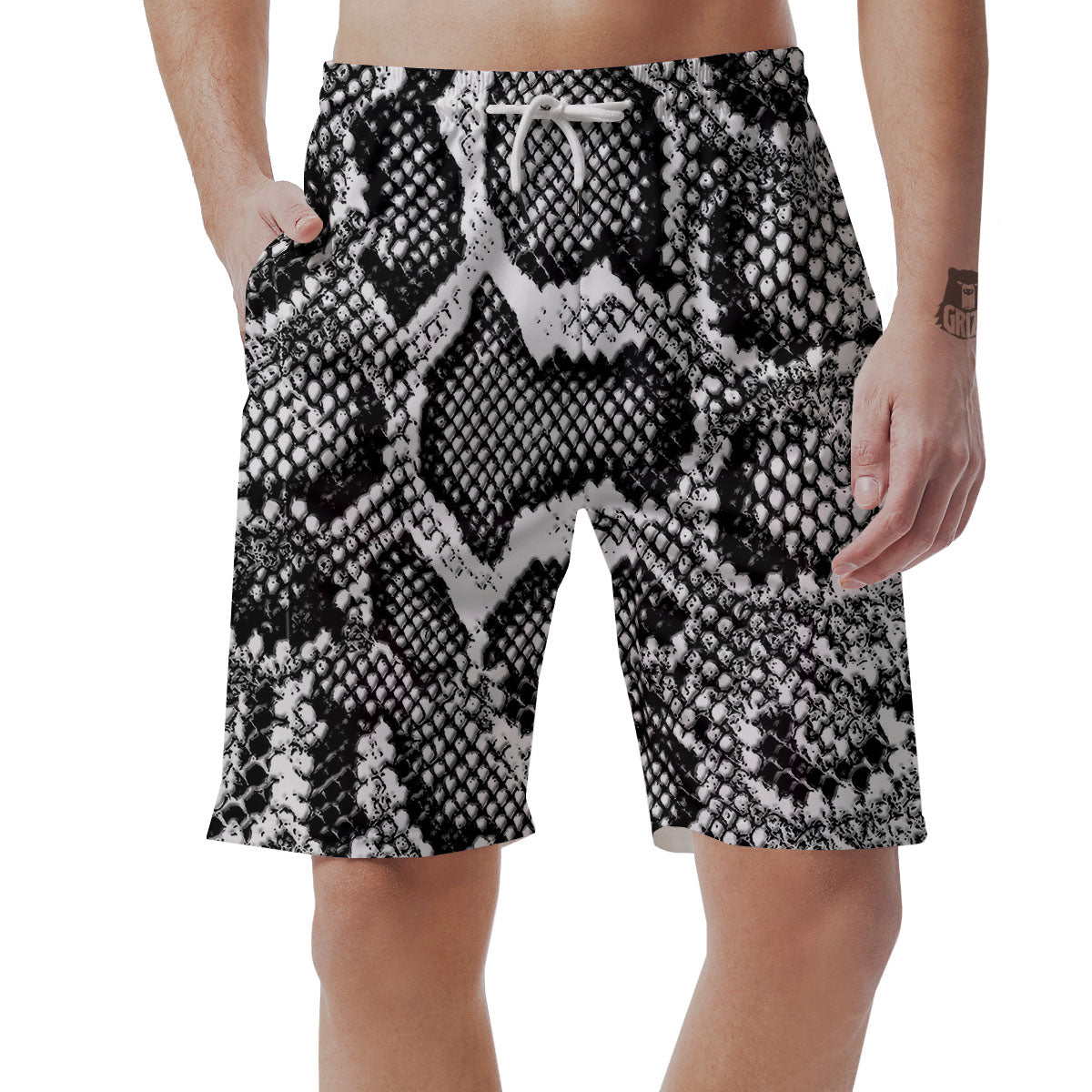 Snakeskin Black And Grey Print Men's Shorts-grizzshop