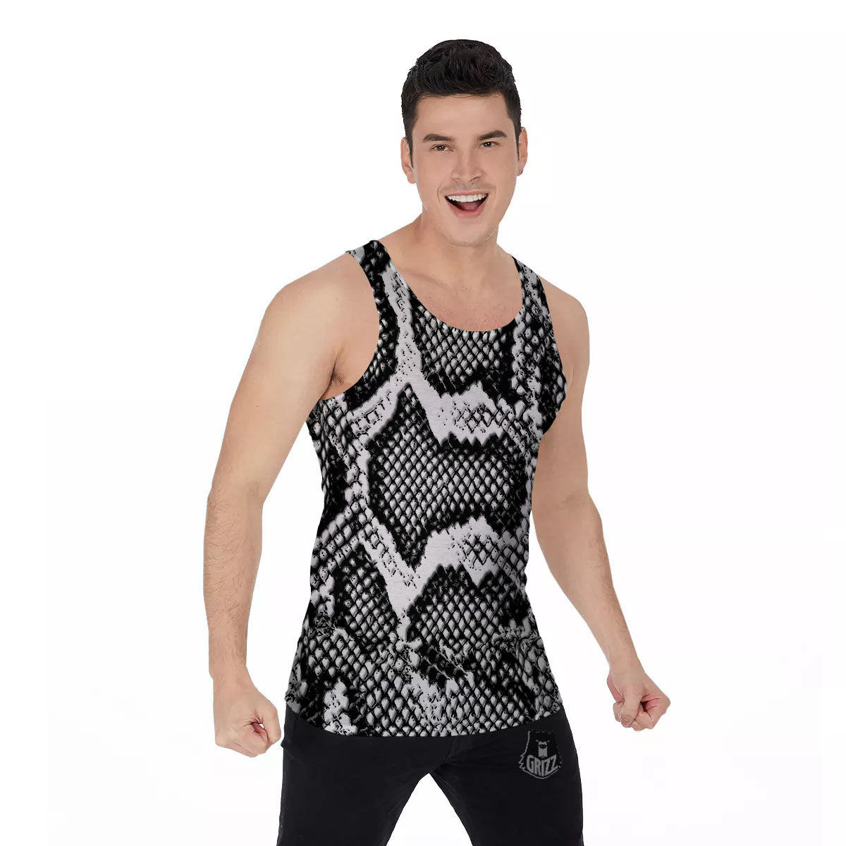 Snakeskin Black And Grey Print Men's Tank Top-grizzshop