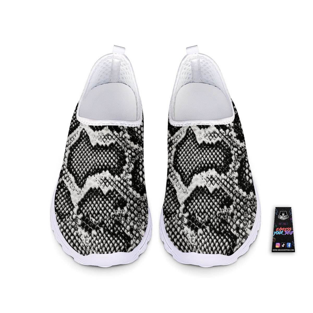 Snakeskin Black And Grey Print Nurse Shoes-grizzshop