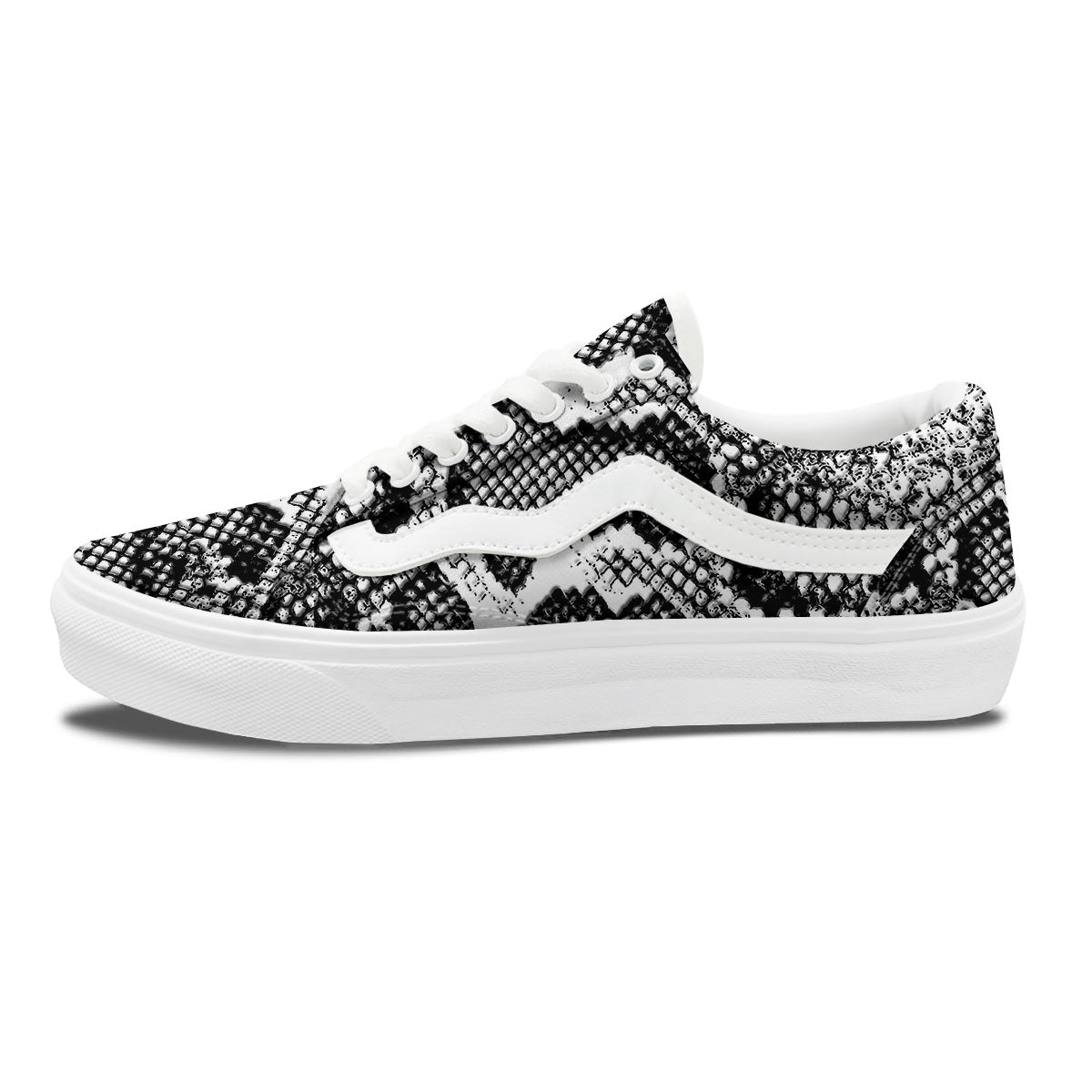 Snakeskin Black And Grey Print Skate Shoes-grizzshop