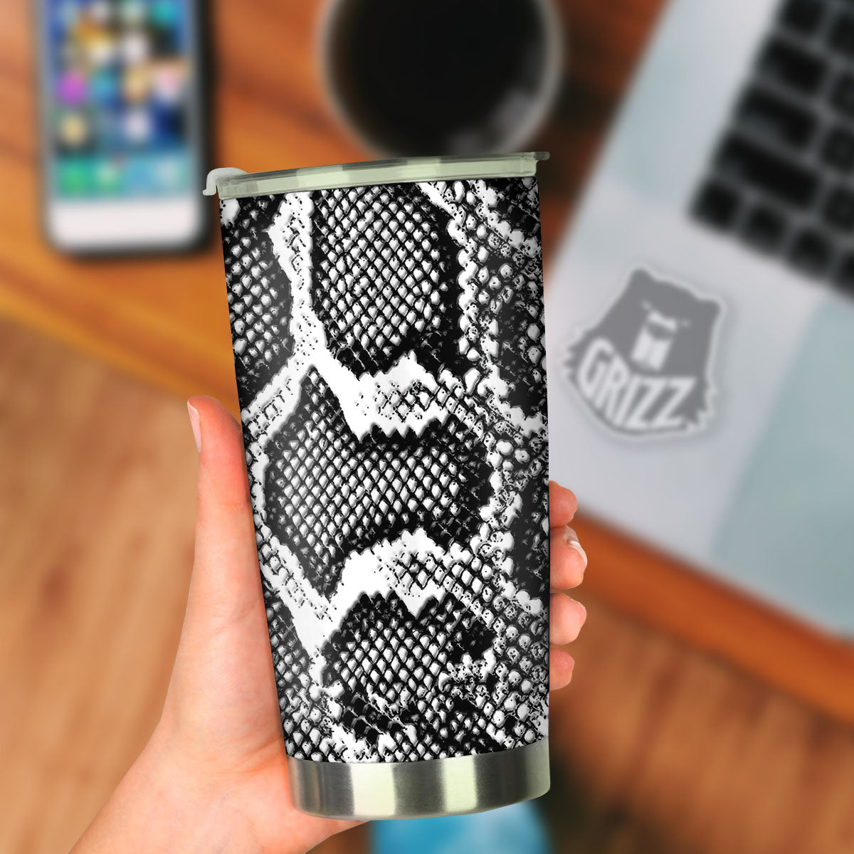 Snakeskin Black And Grey Print Tumbler-grizzshop