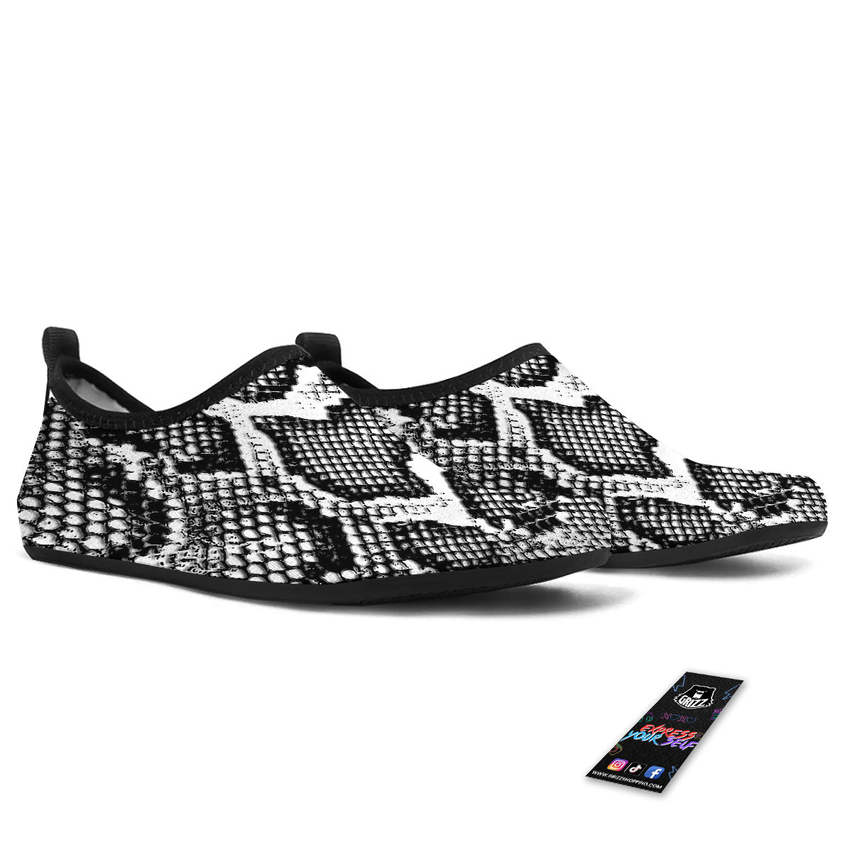 Snakeskin Black And Grey Print Water Shoes-grizzshop