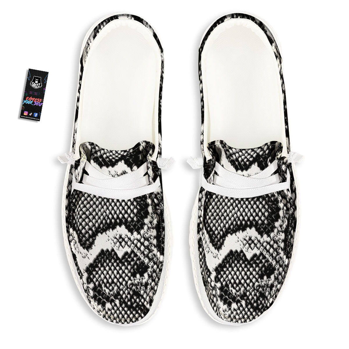 Snakeskin Black And Grey Print White Loafers-grizzshop