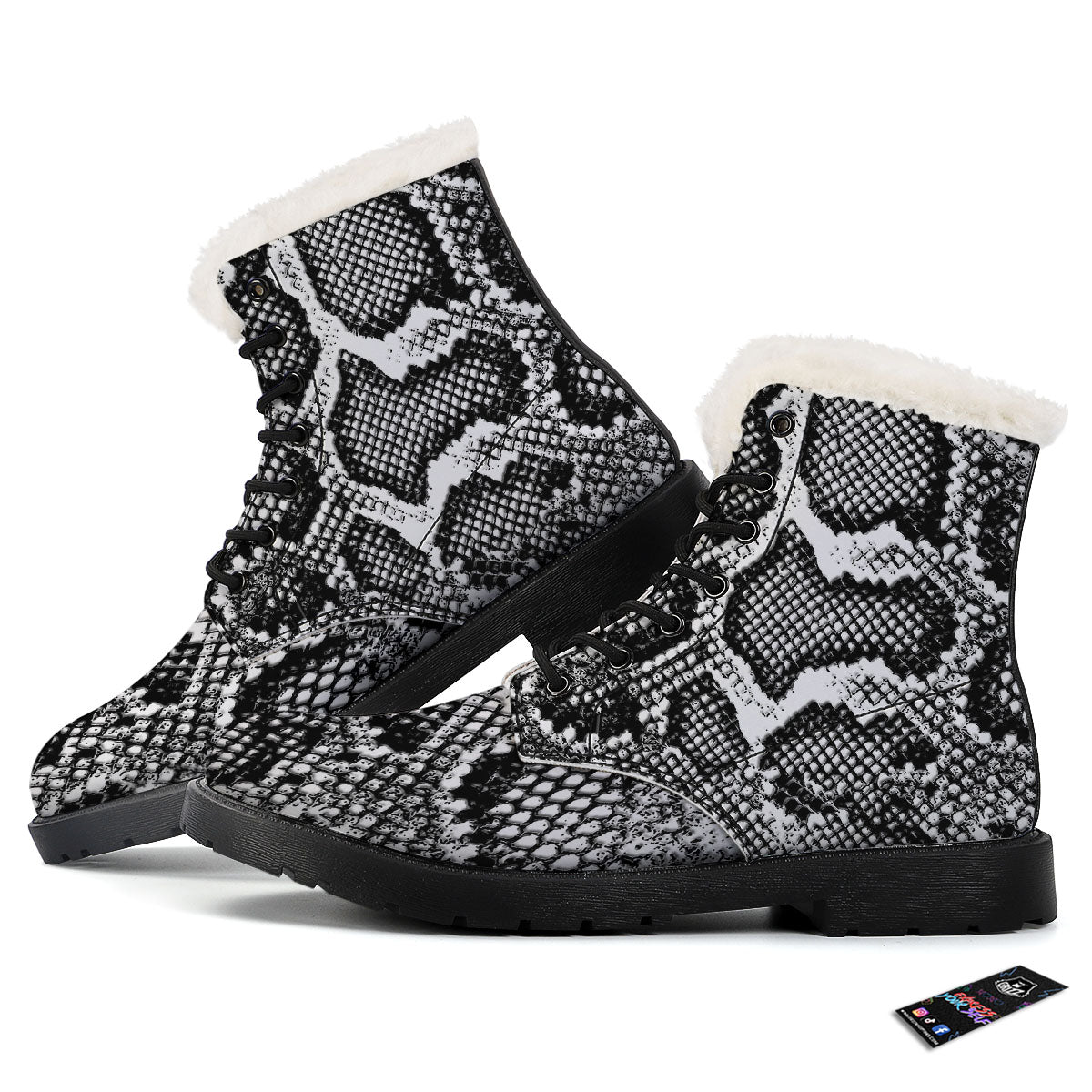 Snakeskin Black And Grey Print Winter Boots-grizzshop