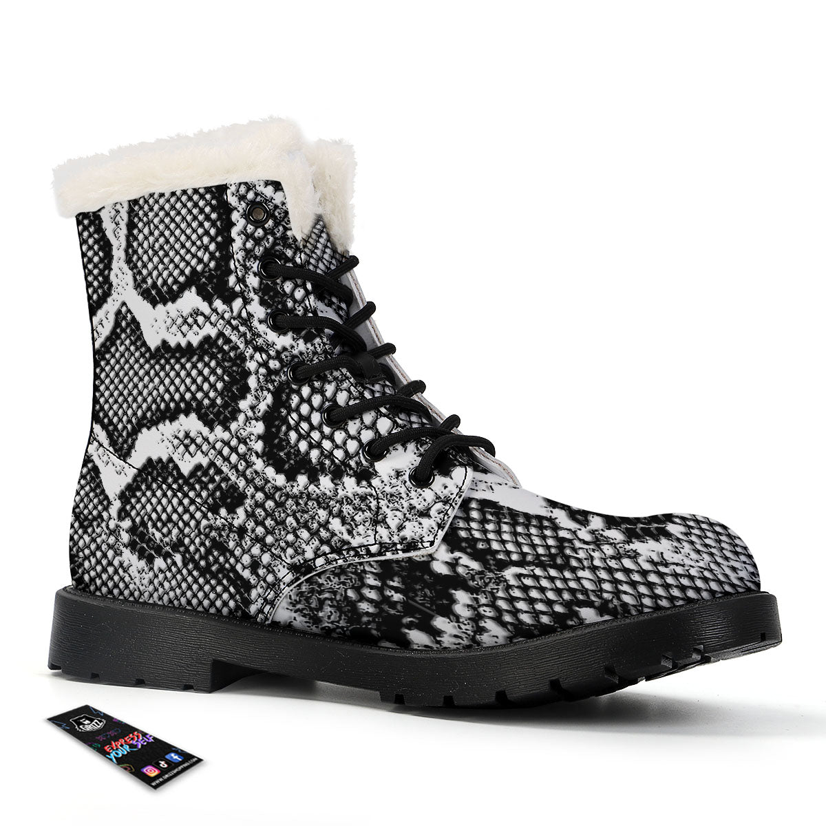 Snakeskin Black And Grey Print Winter Boots-grizzshop