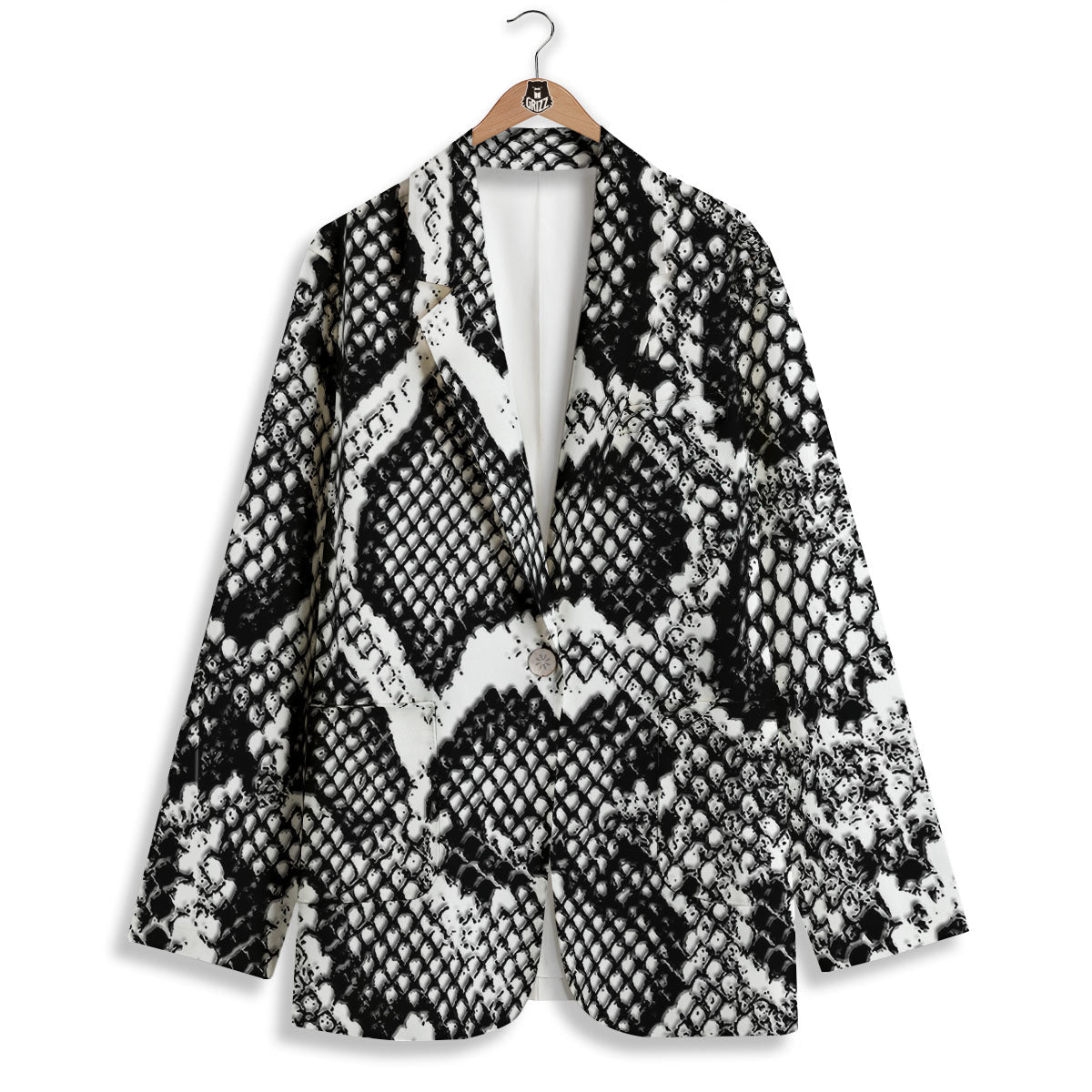 Snakeskin Black And Grey Print Women's Blazer-grizzshop
