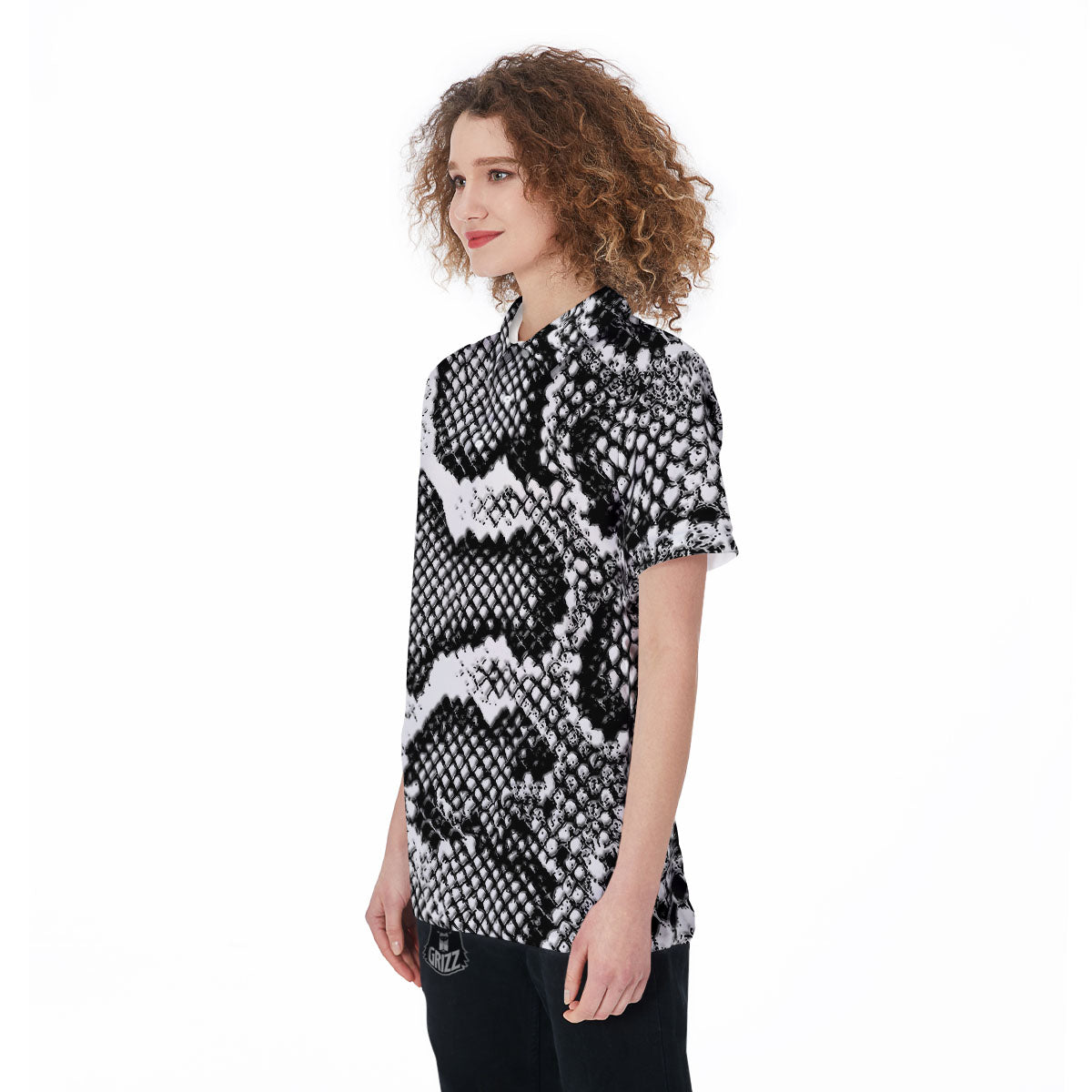 Snakeskin Black And Grey Print Women's Golf Shirts-grizzshop