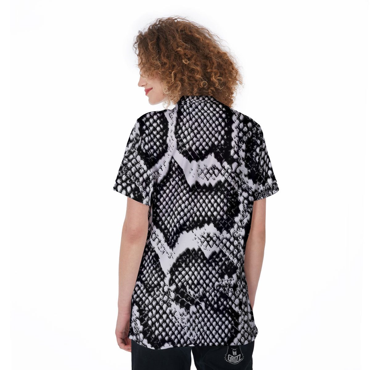 Snakeskin Black And Grey Print Women's Golf Shirts-grizzshop