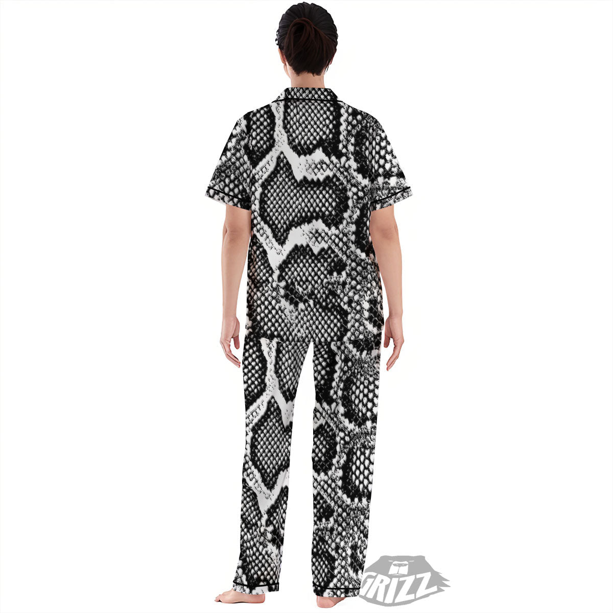 Snakeskin Black And Grey Print Women's Pajamas Set-grizzshop