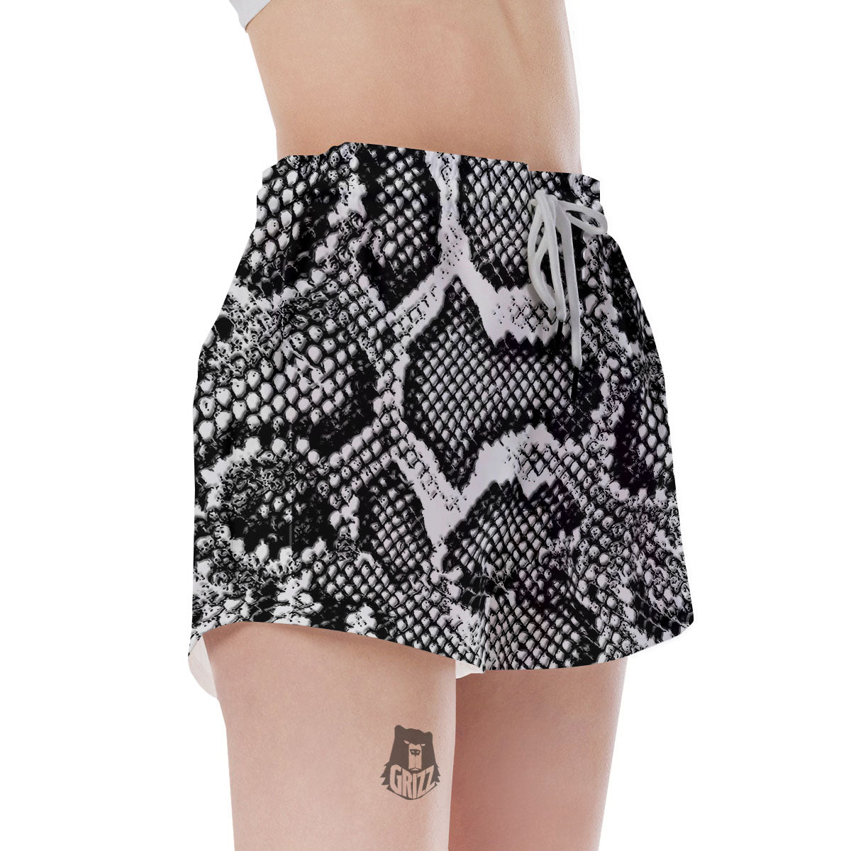Snakeskin Black And Grey Print Women's Shorts-grizzshop