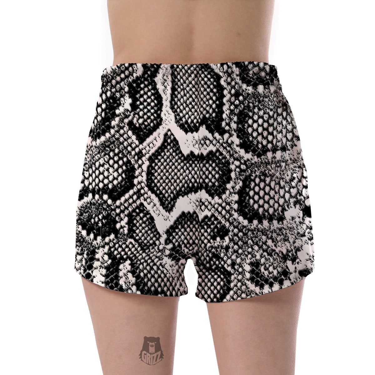 Snakeskin Black And Grey Print Women's Shorts-grizzshop
