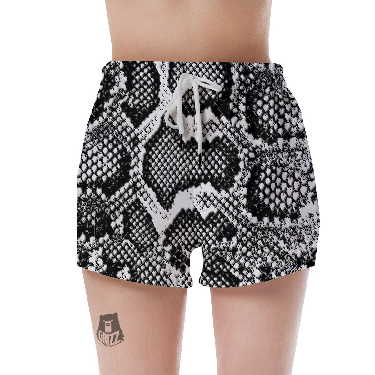 Snakeskin Black And Grey Print Women's Shorts-grizzshop