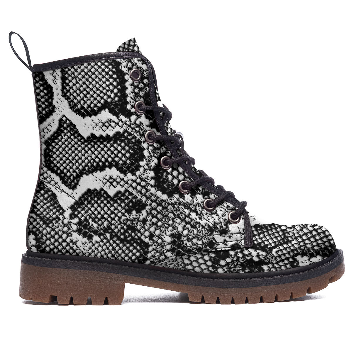 Snakeskin Black And Grey Print Work Boots-grizzshop