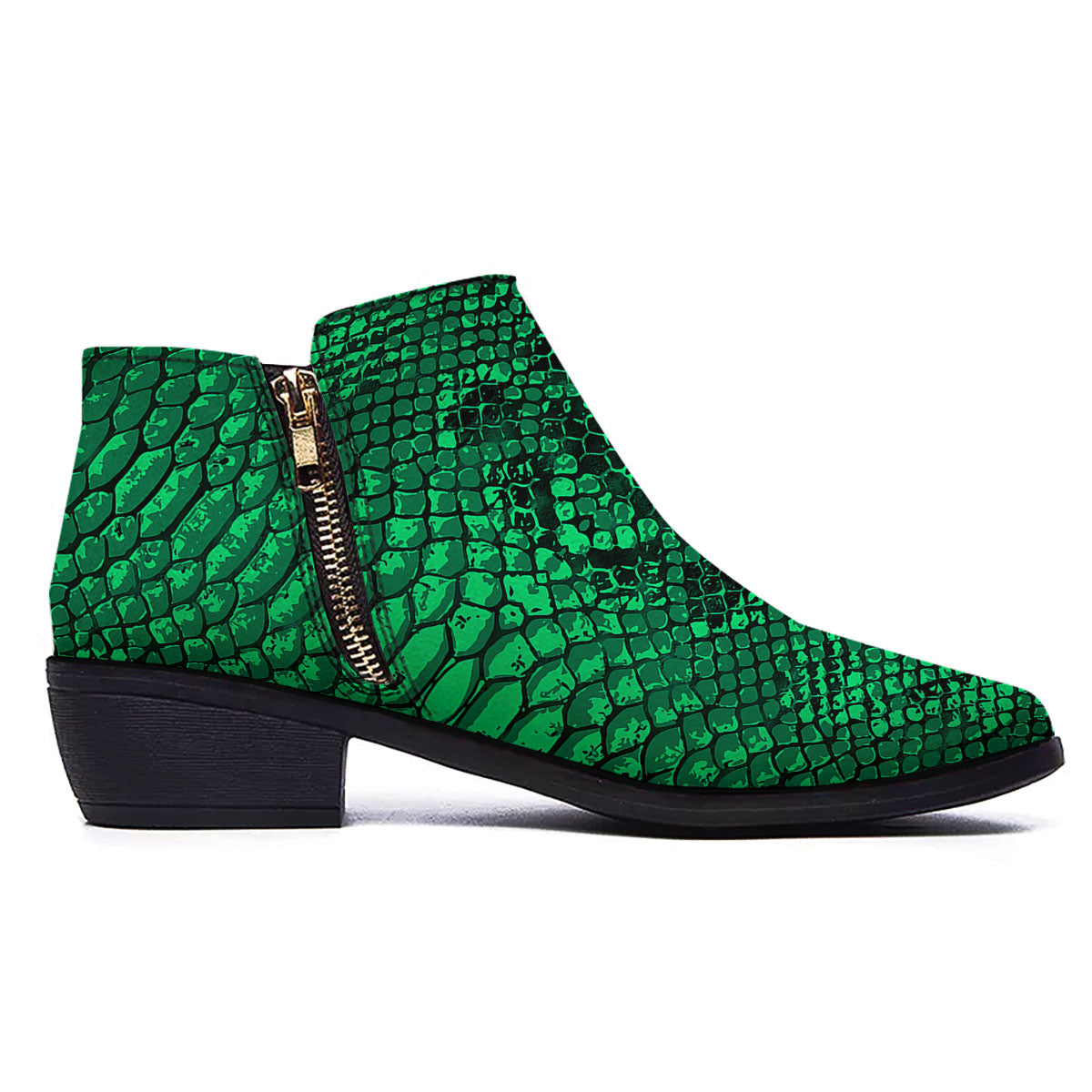 Snakeskin Black And Lime Green Print Ankle Boots-grizzshop