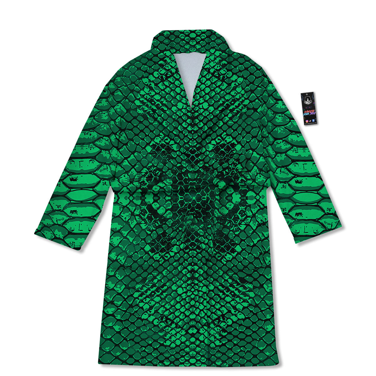 Snakeskin Black And Lime Green Print Bathrobe-grizzshop