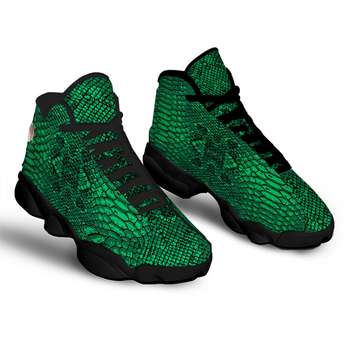 Snakeskin Black And Lime Green Print Black Basketball Shoes-grizzshop