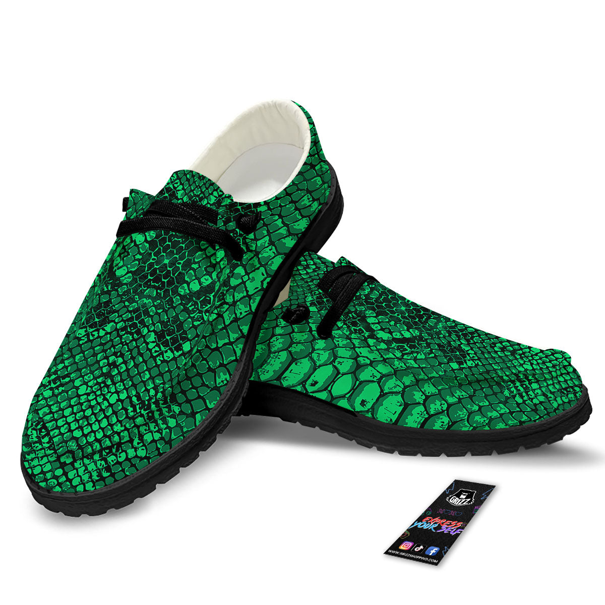 Snakeskin Black And Lime Green Print Black Loafers-grizzshop