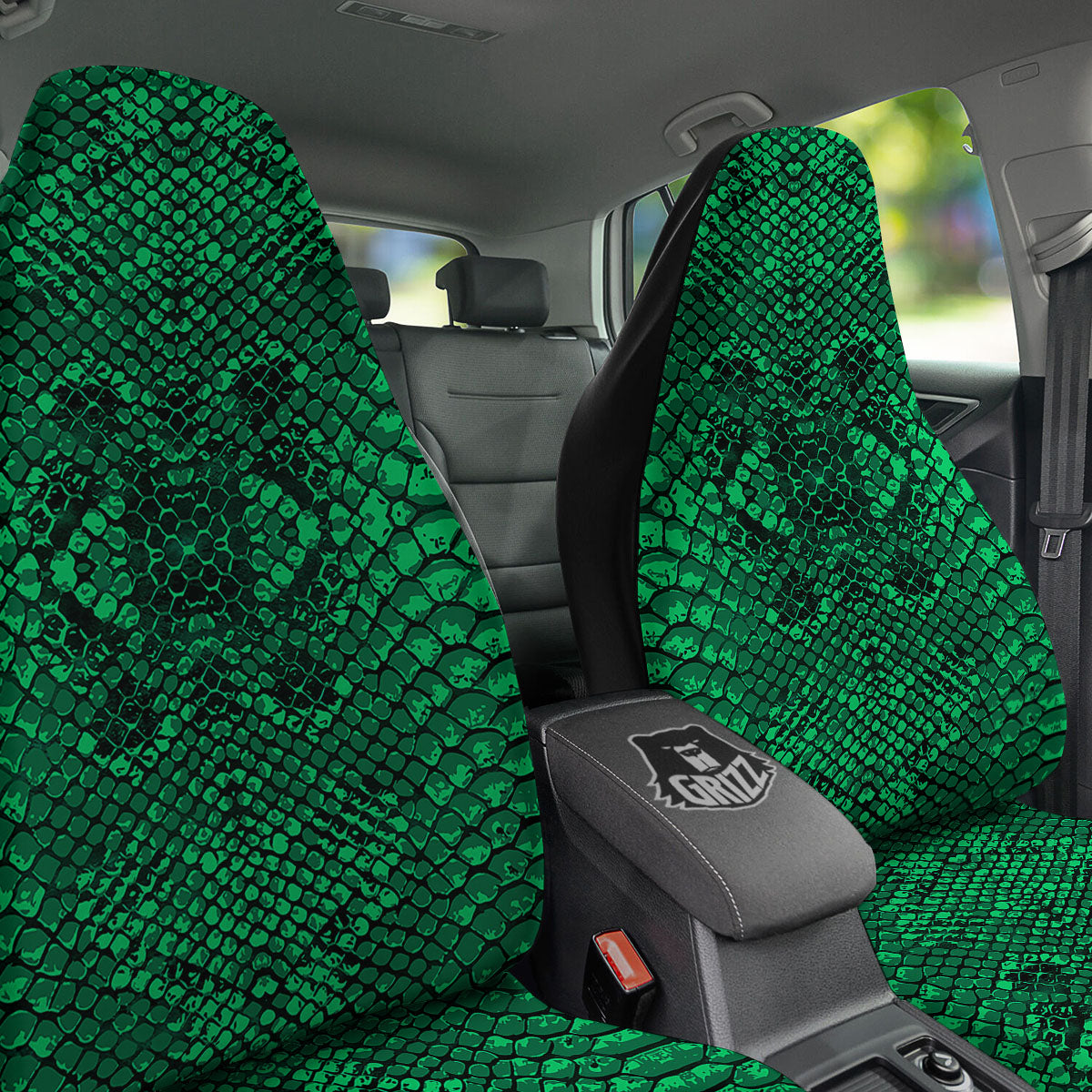 Snakeskin Black And Lime Green Print Car Seat Covers-grizzshop