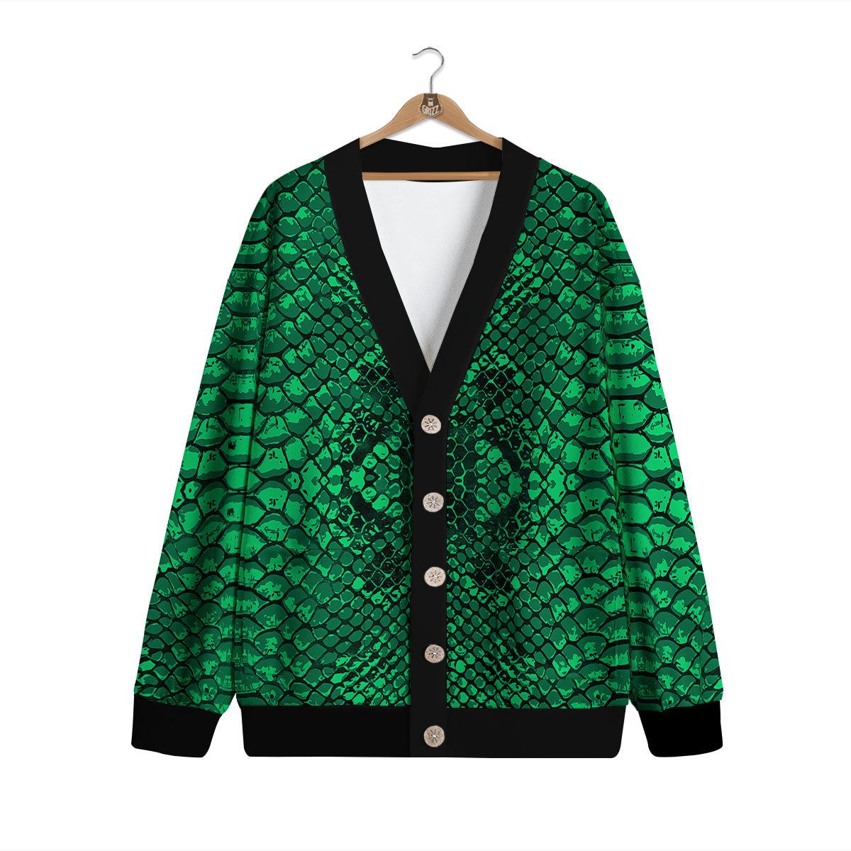 Snakeskin Black And Lime Green Print Cardigan-grizzshop