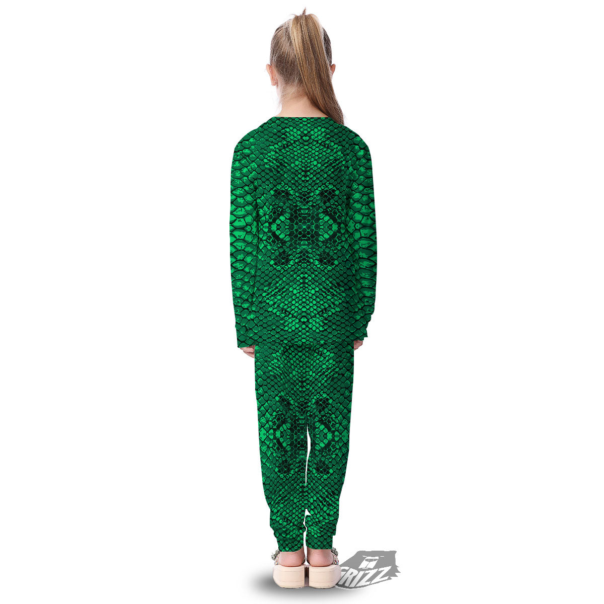 Snakeskin Black And Lime Green Print Kid's Pajamas-grizzshop