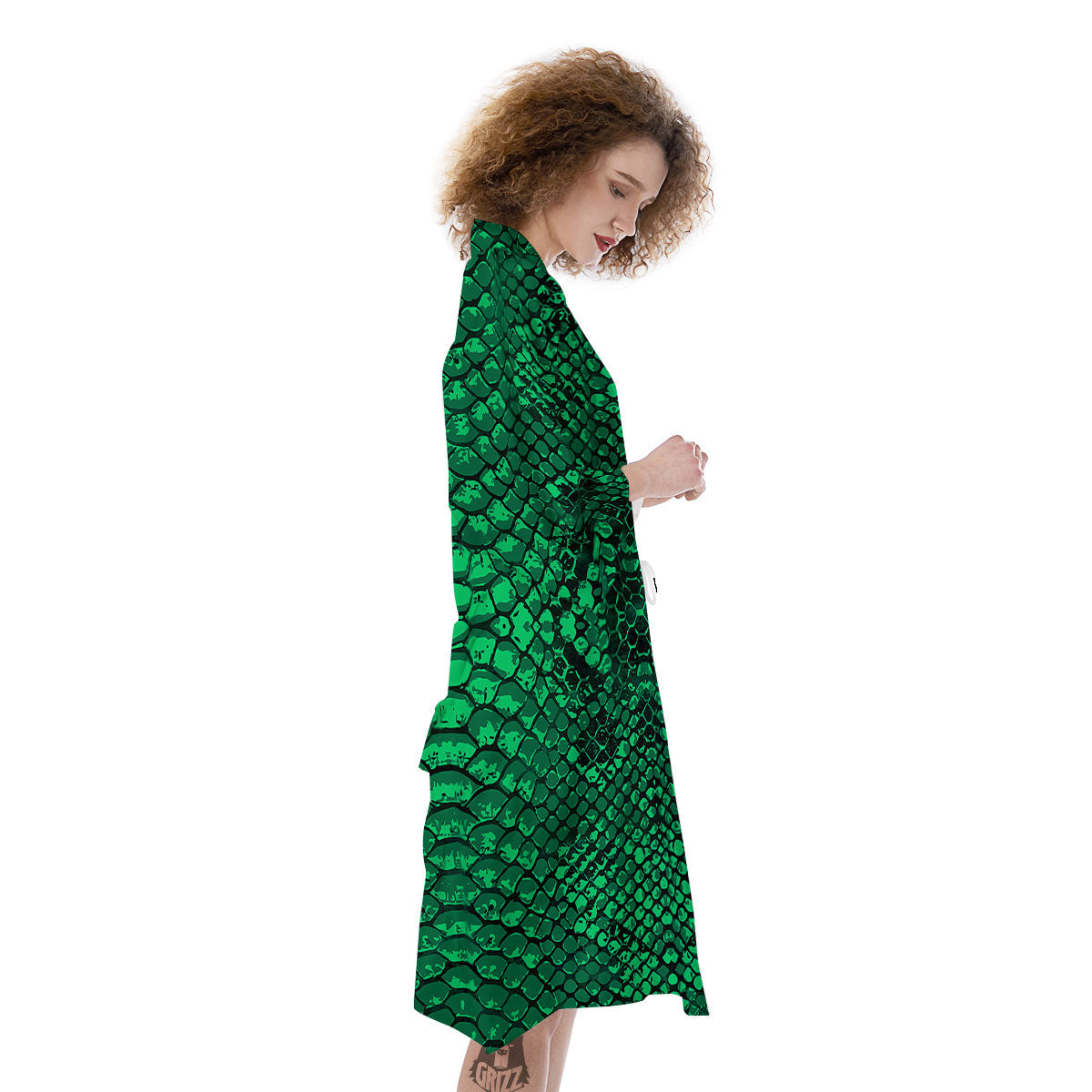 Snakeskin Black And Lime Green Print Kimono-grizzshop